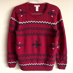 ORVIS Badlands Crewneck Pullover Jacquard Sweater Cranberry Red